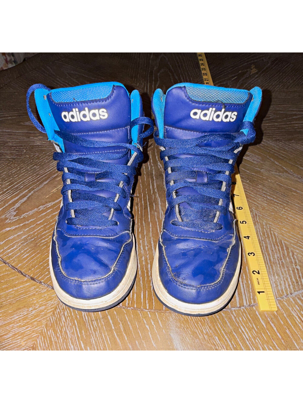 adidas kids Blue/Light Blue/White/Pink Lace-Up Mid Top Athletic Sneakers Size 6